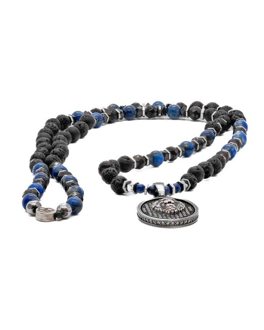 Ebru Jewelry Metallic Powerful Silver Black Lion Necklace for men