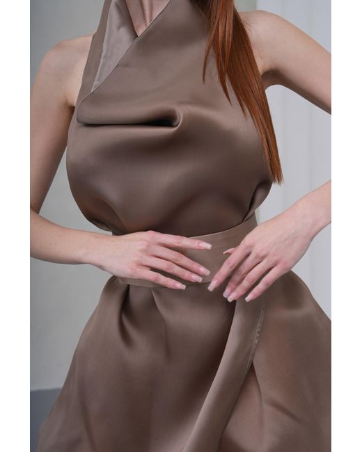 Lumina Eligma Brown Neutrals Silhouette Halter Dress
