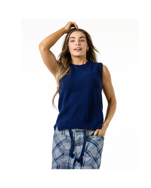 Zenzee Blue Wool Cashmere Crew Neck Cable Knit Vest