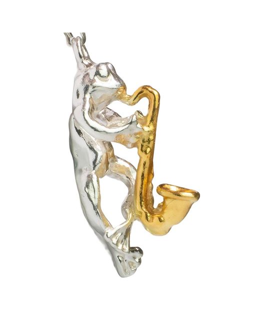 Simon Kemp Jewellers Metallic Frog Saxophonist Pendant Eighteen Carat On Solid Sterling