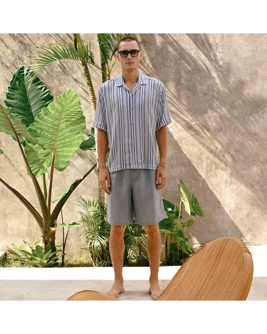 ORIGIN OF HEARTS Gray Nima Striped Cotton Resort Shirt for men