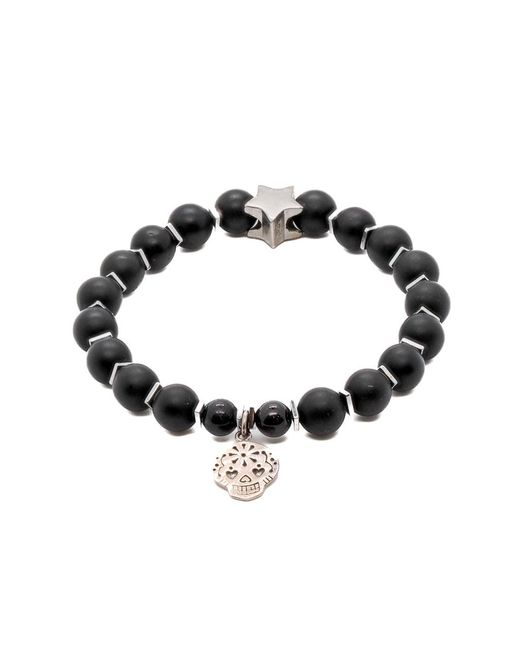 Ebru Jewelry Black Sterling Sugar Skull Charm Onyx Stone Beaded Bracelet