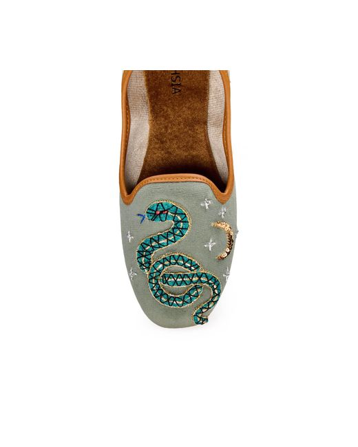 Fuchsia Shoes Green Viper Velvet Moccasins
