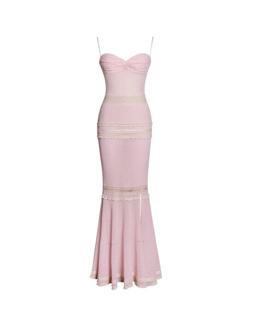 Miss Circle New York Pink Pallas Lace Trim Crochet Mermaid Maxi Dress