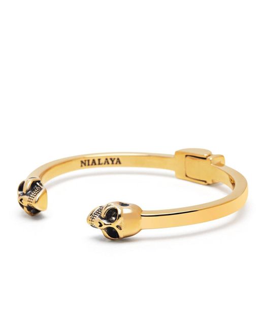 Nialaya Metallic Skull Bangle for men