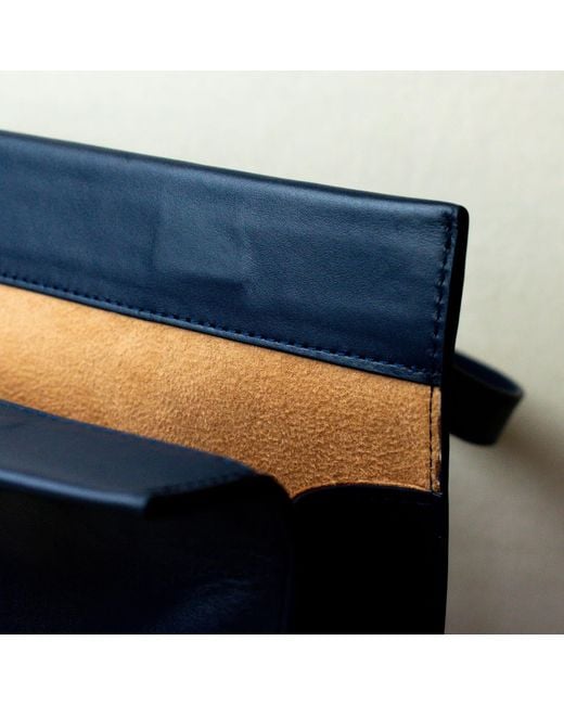 godi. Blue Handmade Adjustable Leather Tote Bag for men