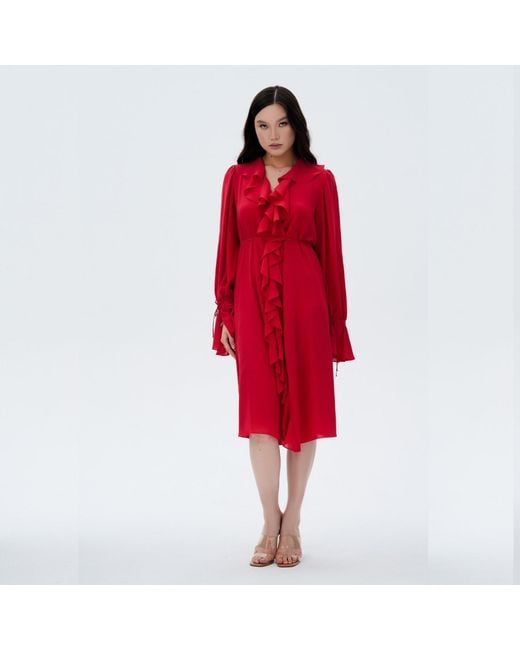 Elsava Red Cascading Ruffle Dress