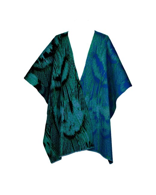Essien & Emre Blue Pavo Silva Merino Wool Colour Block Knit Poncho