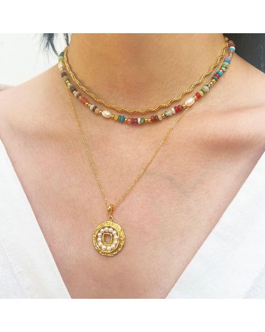 Aurozia Metallic Pearls Of Fortune Coin Plated Pearl Pendant Necklace