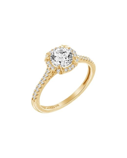 Diamonbliss Metallic Plated Round Cut Halo Ring With Swarovski, One And Half Carats