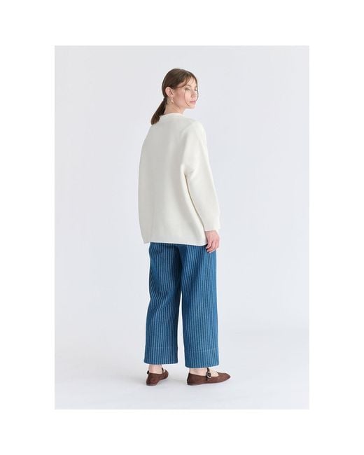 Paisie White Low Cut Polo Collar Ribbed Jumper