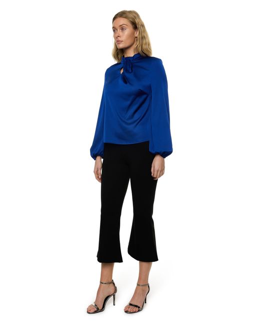 Carloslines Blue Draped Mock Neck Long Sleeve Shirt