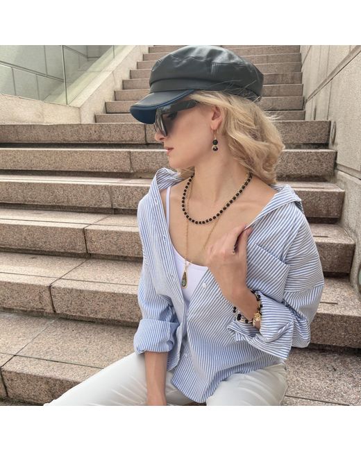 Farra Brown Obsidian And Chain With Pendant Double Layers Necklace