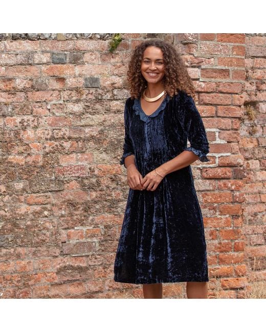 At Last Blue Silk Velvet Karen Dress