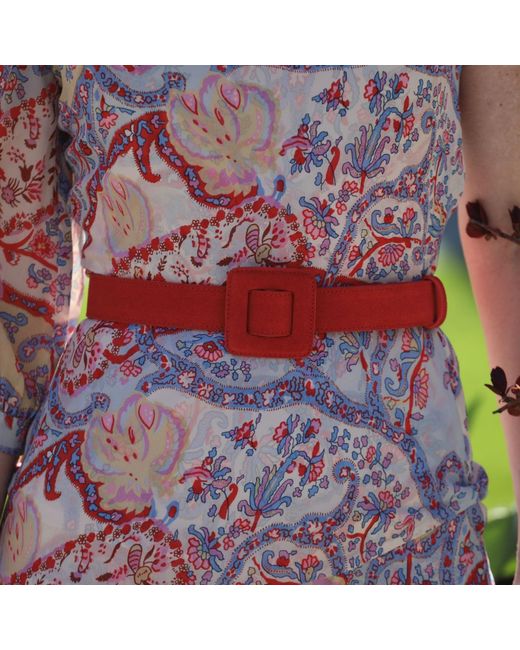 BeltBe Red Mini Square Suede Buckle Belt