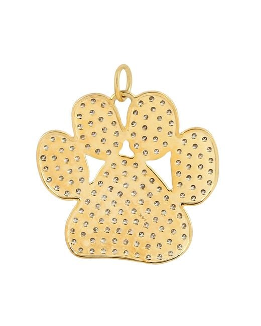 Artisan Metallic 14k Solid Yellow Gold With Natural Pave Diamond Dog Paw Pendant