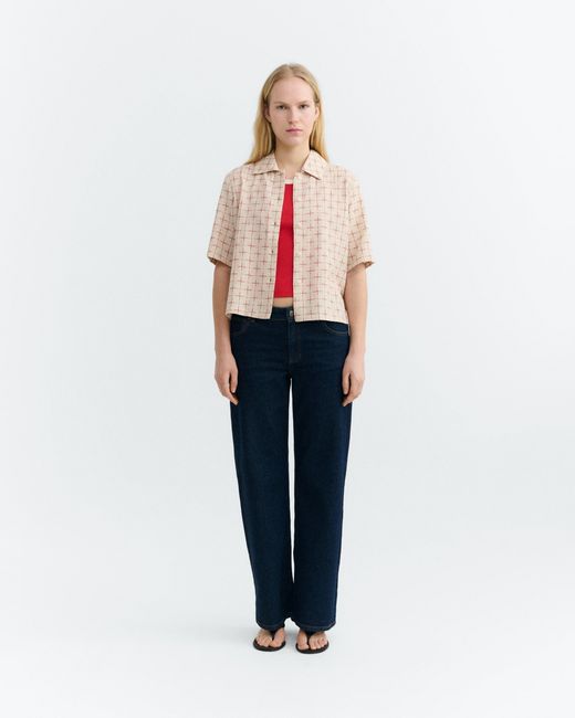Thinking Mu Natural Printed Lattice Checkered Blouse Ane