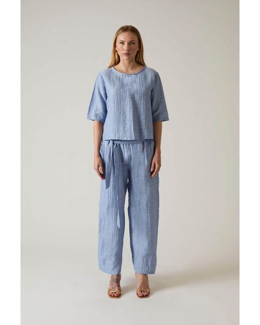 James Lakeland Blue Back Button Top