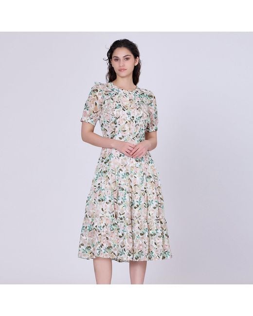 Smart and Joy Natural Neutrals Flower Print Tea Dress