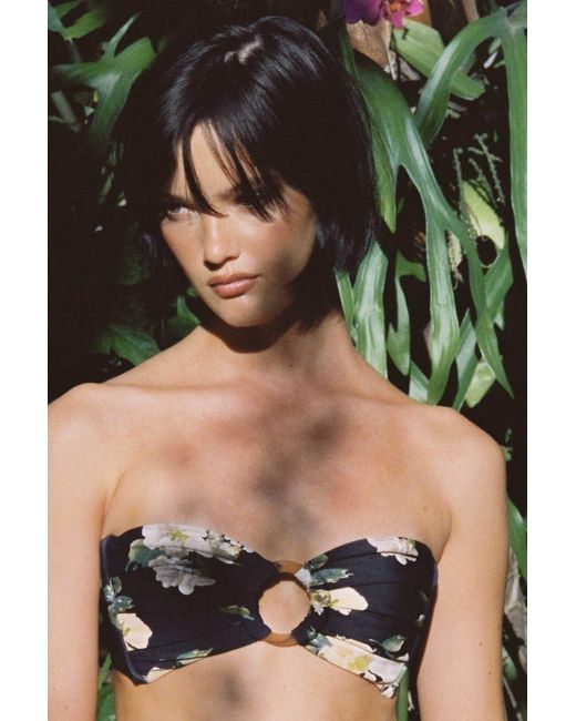 Montce Black Liz Floral Tori Ties Bandeau Bikini Top