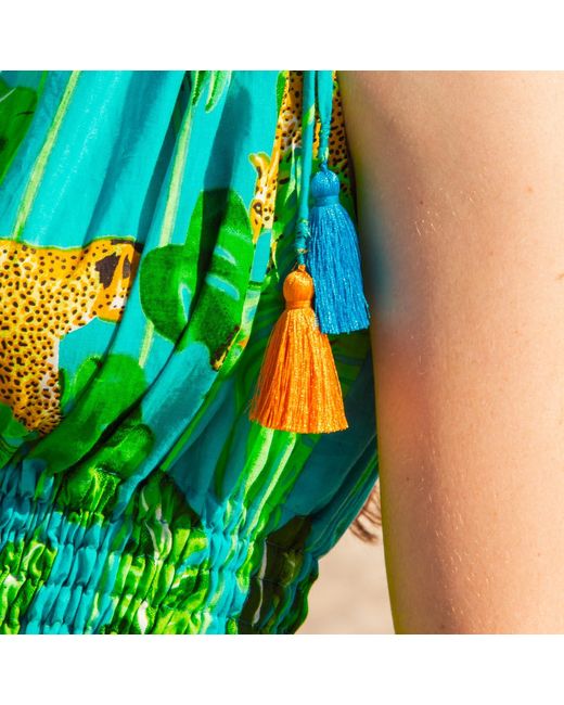Pick Happy Green One Shoulder Asymmetry Goddess Cotton Dress With Silk Tassels
