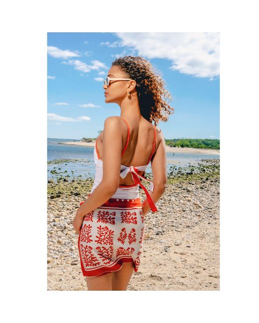 Jessie Zhao New York Red Swim Cover Up Skirt- Coral