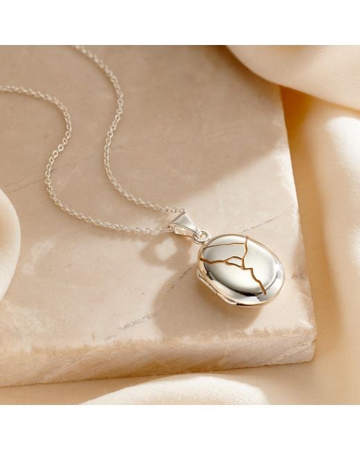Posh Totty Designs Metallic Sterling Kintsugi Oval Locket Necklace