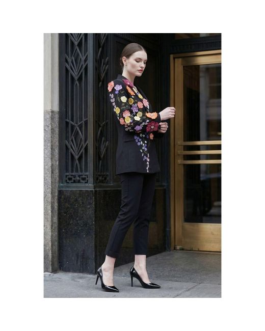 Modenaire Blue Asymmetric Floral Appliqué Blazer