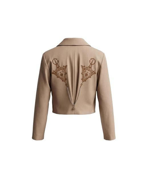 L2R THE LABEL Brown Neutrals Pinstripe Cropped Double Breasted Blazer