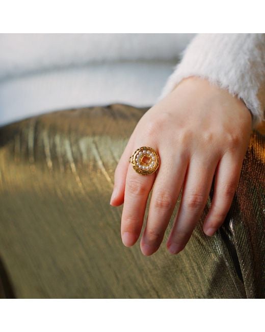 Aurozia Metallic Pearls Of Fortune Coin Plated Pearl Ring