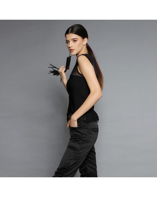 Silvia Serban Black Mesh Cutout Top