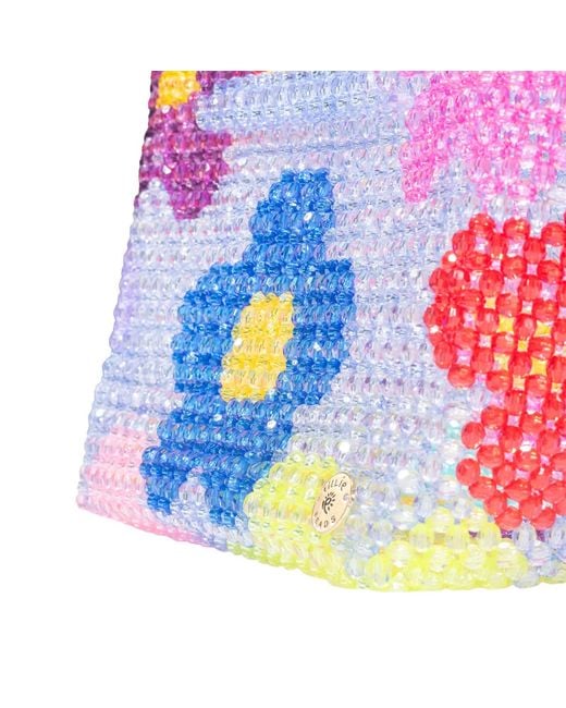 Tillie Beads Blue Daisy Square Handle Tote Bead Bag