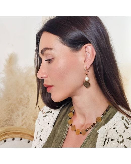 Farra Metallic Citrine And Heart-Shaped Tiger-Eye Stone Necklace