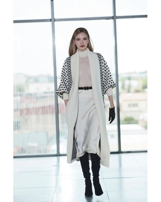 The Extreme Collection White Neutrals Ivory Organic Wool And Alpaca Knit Long Cardigan
