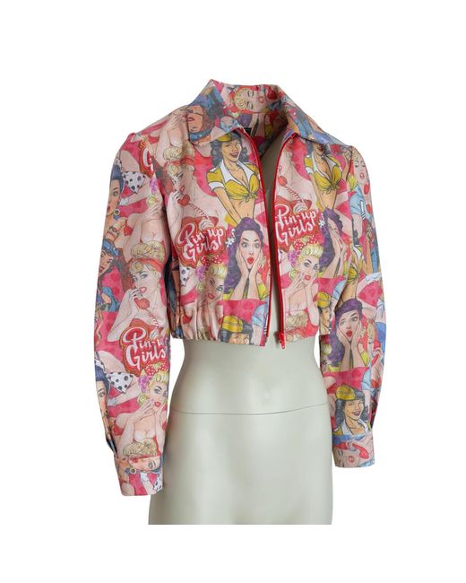 Couture to Your Door Pink Upcycled Pin Up Cropped Denim Jacket