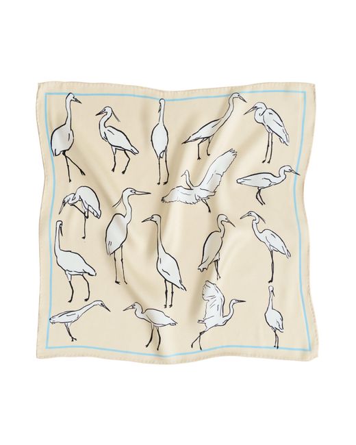 Lost Pattern Natural Little Egret Silk Pocket Square for men