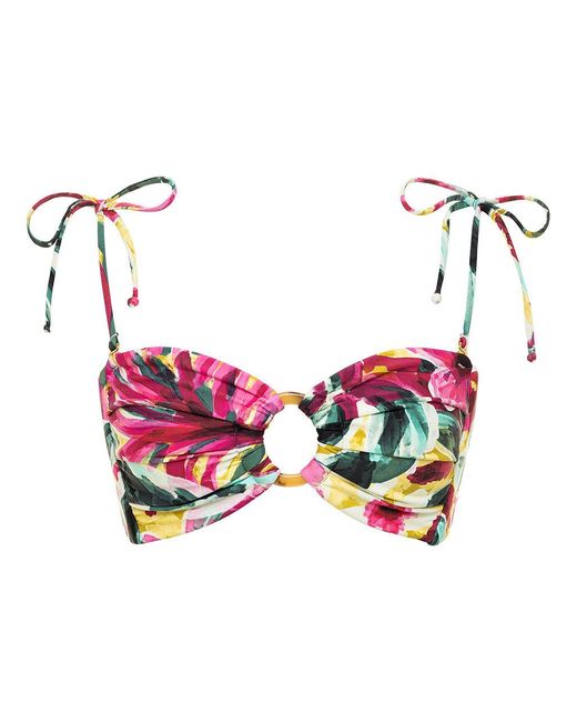 Montce Red Isla Floral Tori Ties Bandeau Bikini Top