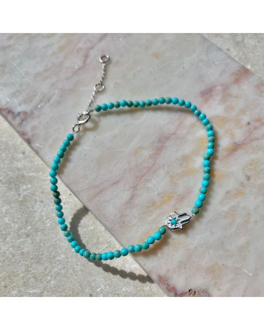 Zohreh V. Jewellery Blue Hand Of Fatima Turquoise Beaded Bracelet Sterling Silver