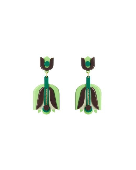 Gissa Bicalho Green Handmade Acrylic Earring Pendant Nimphea