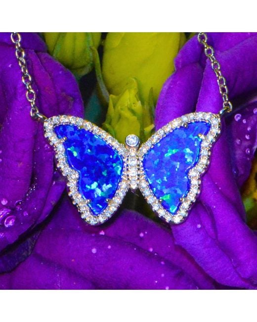 KAMARIA Blue Opal Butterfly Necklace With Crystals