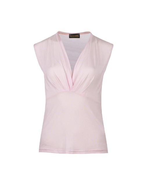 Conquista Pink Pale Rose Sleeveless V-Neck Fitted Top – Soft Viscose-Blend Fabric