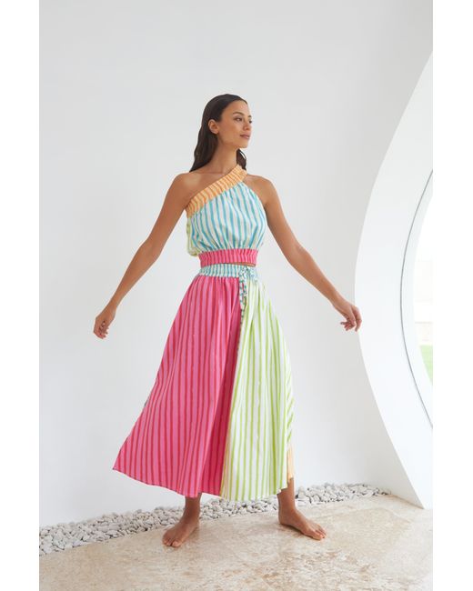 STATE OF GEORGIA Blue The Sunny Side Up Elastic Crop Top Multi Colour Stripes