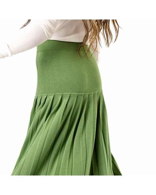 Zenzee Green Silk Cashmere Pleated Skirt