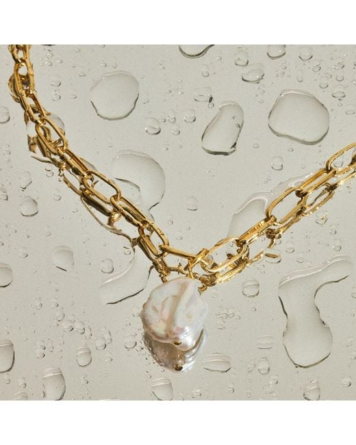 Lait & Lune Metallic Ryna Link Chain Pearl Necklace