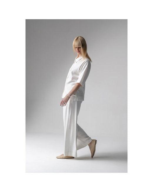 Oh!Zuza White Neutrals Meryl Linen Viscose Pyjama Set Wide Trousers