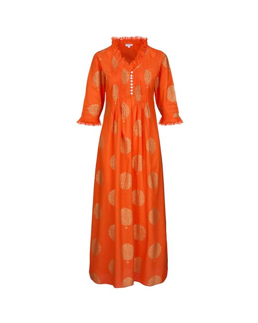 At Last Orange Cotton Annabel Maxi Dress In Tangerine & Gold