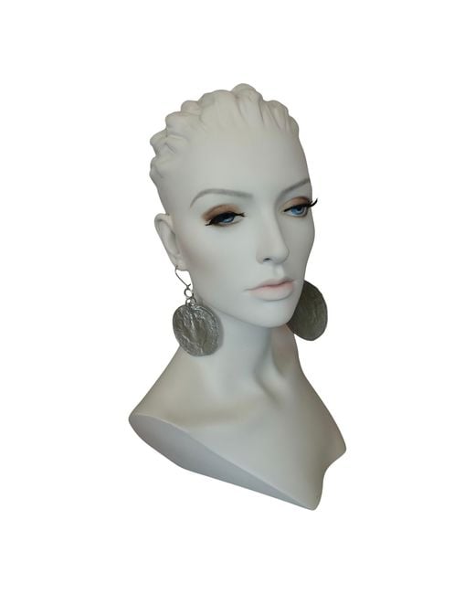 Romer Millinery Gray Metallic Silk Coin Earings Assymetrical