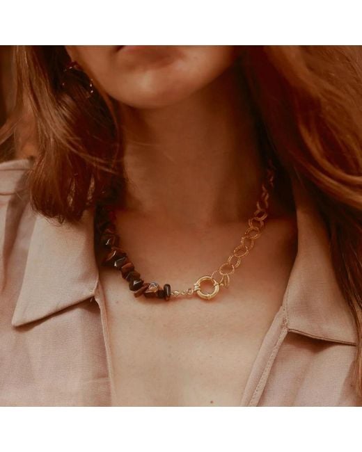 LINYA JEWELLERY Metallic Tiger Eye Chain Necklace