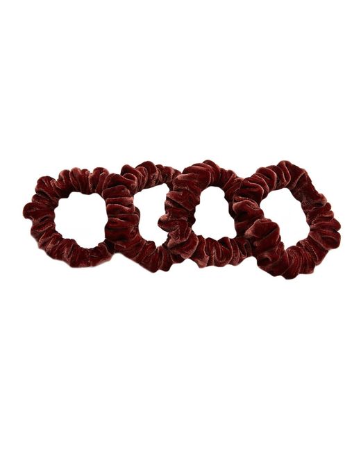 Soft Strokes Silk Brown Silk Velvet Handmade Mini Scrunchie Set Of Four, Lipstick Collection