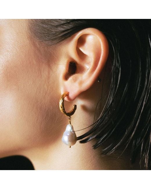 EVA REMENYI White Archaic Baroque Pearl Hoop Earrings